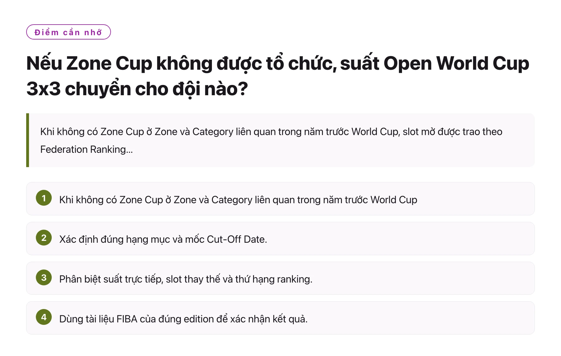 Nếu Zone Cup không được tổ chức, suất Open World Cup 3x3 chuyển cho đội nào?——全文要点速览