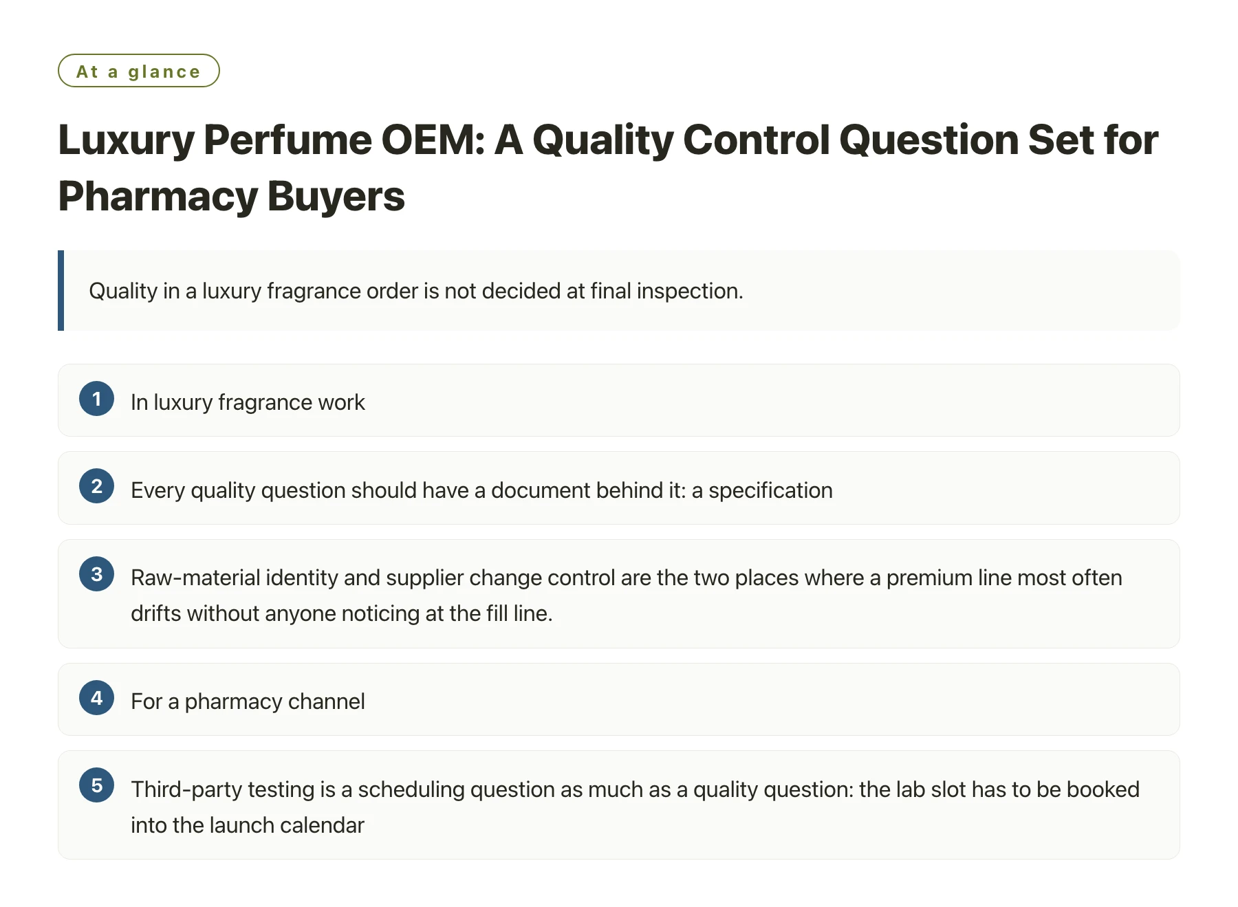 Luxury Perfume OEM: A Quality Control Question Set for Pharmacy Buyers——全文要点速览